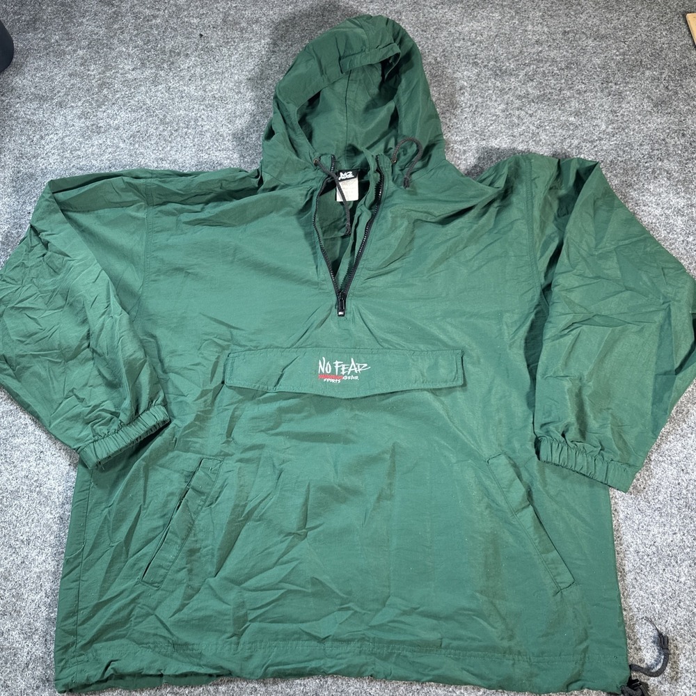 Vintage 90's No Fear Dangerous Sports Gear Jacket Men's Green 1/4 Zip Pocket